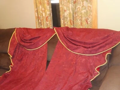 7 Pieces  Red Custom Used Baywindow Valance Curtains Drapes - Image 1 of 4