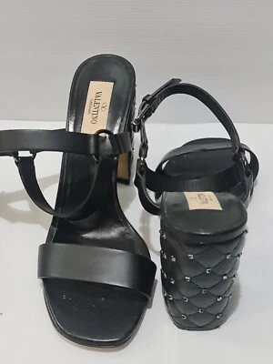Sandalia VALENTINO GARAVANI Cuero Negro Tacón Rockstud 10cm Europa talla 38/25cm Foto 1 de 4