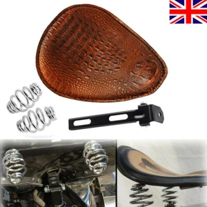 Leather Motorcycle 3" Spring Solo Bracket Seat For Harley Chopper Bobber Custom - Picture 1 of 12