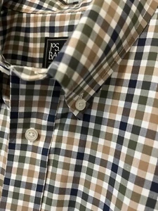 100% Cotton Men’s Dress Shirt Jos A Banks | Beige Black & Grey Check SZ Large - Picture 1 of 5