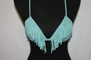Top bikini Victoria Secret taglia media teeny triangolo verde acqua frange nappa spalline - Foto 1 di 5
