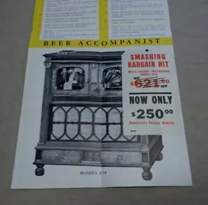 1930's Mills Troubadour Phonograph Model 870 Early Jukebox Brochure Beer Bottle - Picture 1 of 4