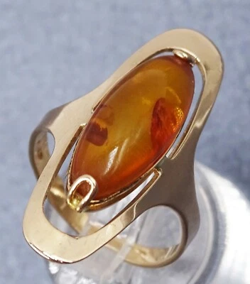 Exquisito anillo hecho a mano de oro rosa de 14 quilates y ámbar Foto 1 de 4