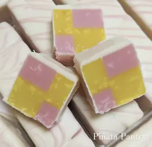 BATTENBERG CAKE FUDGE by Fudge Factory Pick & Mix Marzipan Almond Pink Yellow - Picture 1 of 4