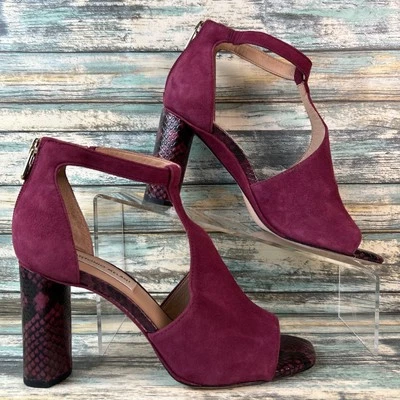 Antonio Melani Sandal Womens 7 Burgundy Suede Open Toe Snake Print Trim Dress - Image 1 of 4