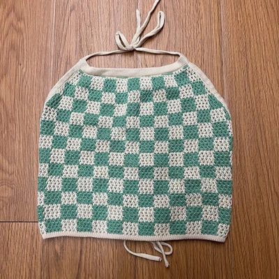 Женский зеленый клетчатый вязаный крючком топ с бретелью через шею Earthbound Trading Co размер S/M - Изображение 1 из 3
