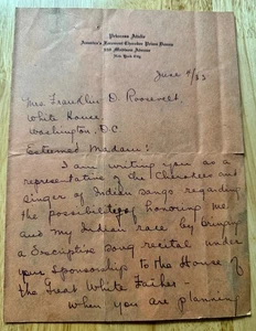 Signed 1933 Princess Atalie Unkalunt Letter Eleanor Roosevelt Cherokee Ephemera - Picture 1 of 8
