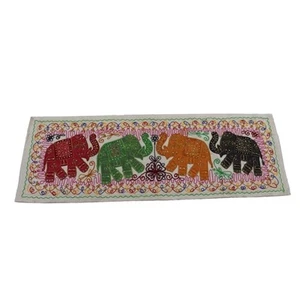 Handmade Embroidered Elephant Design Wall Hanging Patchwork Tapestry Home Décor - Picture 1 of 11