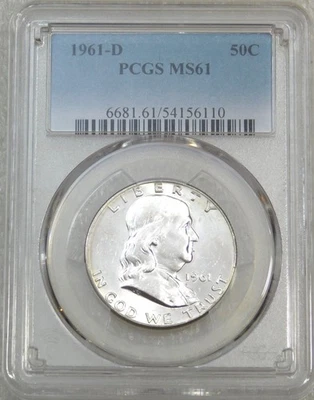 1961 D Franklin Half Dollar PCGS MS61 85% FBL Frosty White PQ Just Graded #C111B - Image 1 of 4