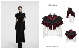 Punk Rave Women Black Gothic Punk Cool Stand Collar Short Shawl Casual Tops - Picture 1 of 27