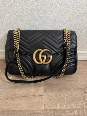 Authentic Gucci GG Black Marmont Medium Convertible Shoulder Bag/Crossbody - Image 1 of 4