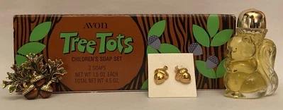 Avon причудливый винтажный белка/желуди комплект: одеколон + мыло + брошь и серьги - Изображение 1 из 3