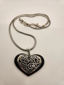 Vintage Brighton Diva Heart Retired Heart Pendant on Chain Silver Tone - Picture 1 of 16