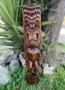 "Segunda Calidad" Ku Hawaiian Tiki God Madera Talla Bar Patio Decoración 39"x 8" - Imagen 1 de 8
