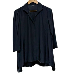 Lafayette 148 Bluse Damen P Small Schwarz Seide Relaxed Knopf Kapsel Minimalistisch - Bild 1 von 12