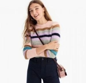 J. Crew Point Sur gestreifter Pullover mit Rundhalsausschnitt Größe Large rosa adrett - Bild 1 von 9