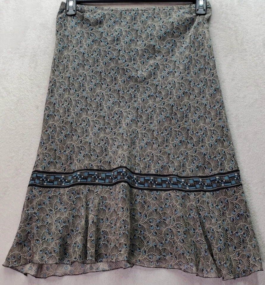 Studio M A Line Skirt Womens Small Blue Multi Geo Print Silk Lined Elastic Waist - Image 1 of 4