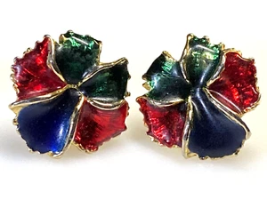 Vintage Clip on Earrings Gold Metal Enamel - Picture 1 of 8