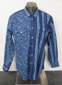 Herren EXPRESS RIDER Pearl Snap Hemd XL Blau Paisley Cowboy Western Langarm - Bild 1 von 9