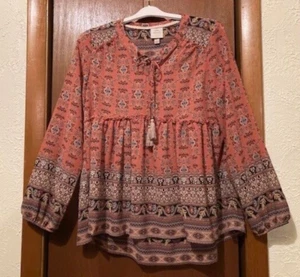 KNOX ROSE LANGARM ROSA BAUER BOHO BLUSE QUASTE ZUM BINDEN GR L - Bild 1 von 7