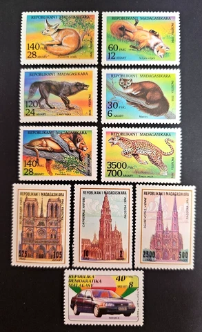 10 Vtg.  Madagascar Stamps 6  Animal  + 4 others Repoblikani Madagasikara 92/94 Cover