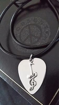 Collar Hombre Personalizado Grabado Cuero Negro Plata Música, Regalo Navidad Foto 1 de 4