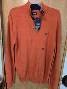 NWT "Chaps"Mens 1/4 Button Mock Neck Burnt Orange Knit Pullover Sweater Size S/M - Picture 1 of 10
