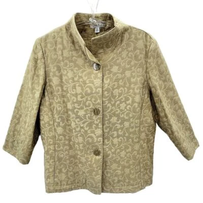 Coldwater Creek Green Textured Three Button High Collar 3/4 Sleeve Jacket - Image 1 of 4