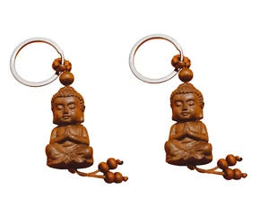 2x Schlüsselanhänger Buddha aus Holz Valentingstag kleine Glücksbringer - Bild 1 von 9