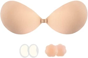 Adhesive Invisible Bra Strapless Push Up Bra Backless Silicone (Size:C,Nude) - Picture 1 of 7
