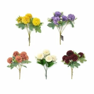 5 Stem Artificial Spiky Chrysanthemum Flower Bush x 30cm - Colour Choice - Picture 1 of 7