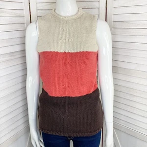 The Limited Sweater Womens Large Sleeveless Color Block Tan Coral Brown Chunky - Picture 1 of 11