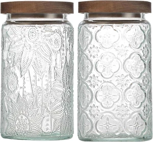 34 OZ Airtight Glass Storage Jar with Bamboo Lid - Vintage Glass Jar Vintage Foo - Picture 1 of 12