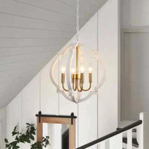 Rustic Farmhouse Chandelier 4 Light Wood Ceiling Fixture Vintage Gold Kitchen US - Picture 1 of 12