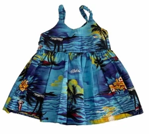 Royal Hawaiian Creations Baby Girl Blue Palm Tree Aloha Dress Size S  6-12 Month - Picture 1 of 8