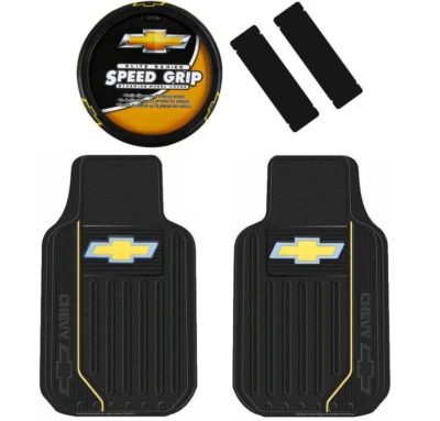 New 5pcs Chevy Elite Logo Car Truck Front Floor Mats & Steering Wheel Cover Foto 1 de 4
