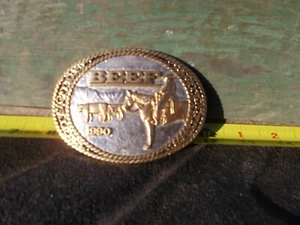 1990 Rindfleisch GÜRTELSCHNALLE #143. Rancher Reiter Pferd Rind gold silberfarben - Bild 1 von 4