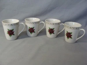 4 Merry Brite Holiday Home Collection 8 oz. Mugs With Poinsettias - Picture 1 of 5