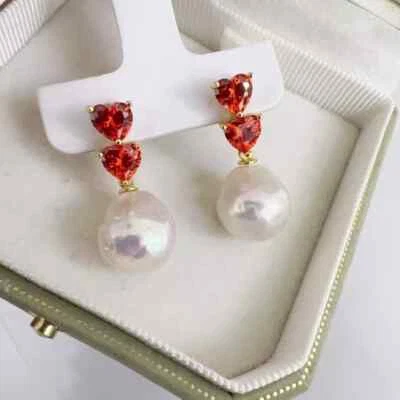 elegant 12-13mm south sea baroque white pearl stud earring925s sumptuous gift - Изображение 1 из 3