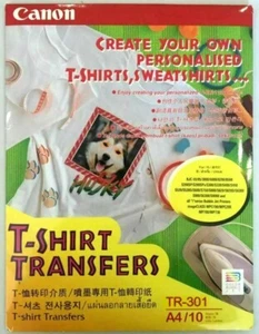 Genuine Canon® T-shirt Transfers TR-301 Inkjet A4 Size 10 Sheets Pack - Picture 1 of 2