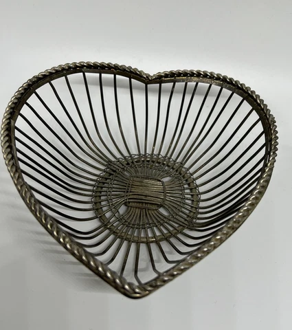 Metal Heart Shaped Wire Basket Woven 6x6 Vintage Decor Candy Nut Dish Cover