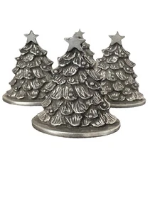 1989 Seagull Canada Pewter Christmas Tree Table Place Card Holder Set Of 4 VTG - Picture 1 of 8