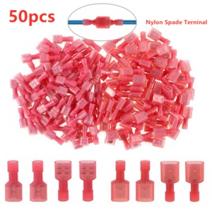 50pcs Red Spade Terminals Female Male 22-16AWG Heat Shrink Wire Crimp Connector - Picture 1 of 12