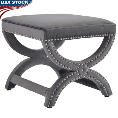Performance Velvet Ottoman Cozy Seat W/ Nailhead Trim Living Room Indoor Use - Image 1 of 4
