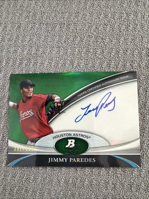 2011 Bowman Platinum - Prospect Autographs Jimmy Paredes #BPA-JP Green Refractor - Image 1 of 2