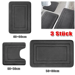 3 teilig Set Bad Badezimmer Garnitur Badematte WC Vorleger Dusch Matte Teppich - Bild 1 von 15