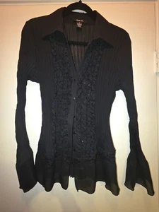 Style & Co schwarz Langarm transparent Knopfleiste Langarm Größe 12 V-Ausschnitt - Bild 1 von 11