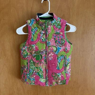 Lily Pulitzer Niños Invierno Reversible Rosa Chaleco Puffer Niños 8 Colorido Verde Foto 1 de 4