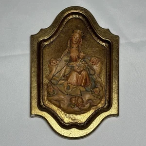 Vintage ANRI Wood Hand Carved Mary Madonna And Child Jesus Wall Plaque READ - Picture 1 of 15