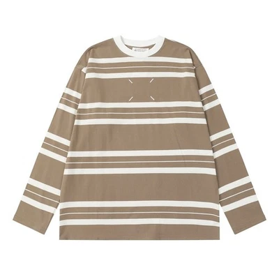Maison Margiela MM6 Cotton Long Sleeved T-Shirt Unisex Stripe Camel Size XL(S-XL - Image 1 of 4